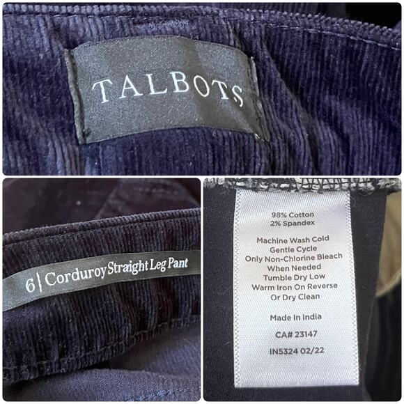 Talbots Blue Black Size 6 Straight Leg Corduroy Pant 29.5 Inch Inseam Casual - Picture 10 of 11